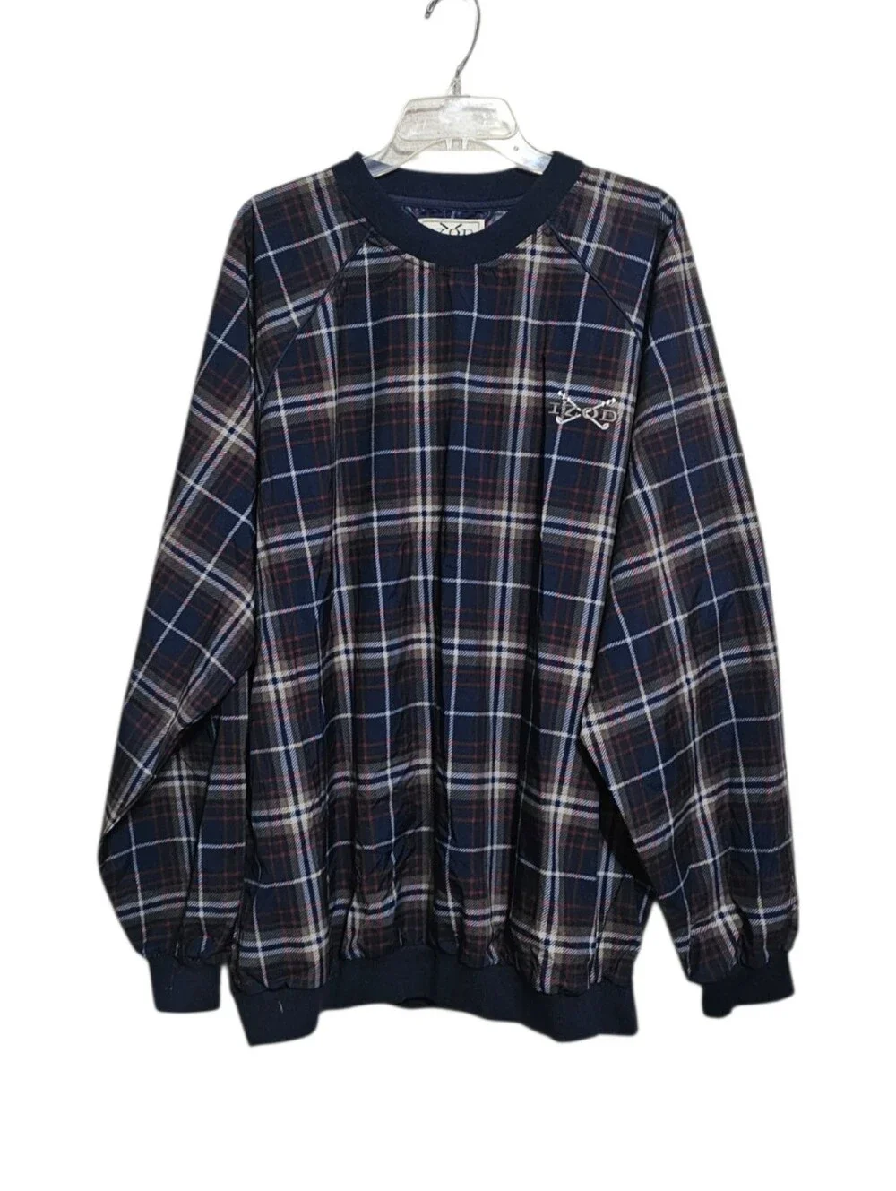 VTG IZOD Men's XL Plaid Nylon Golf Windbreaker Pullover Jacket w/Pockets ROC